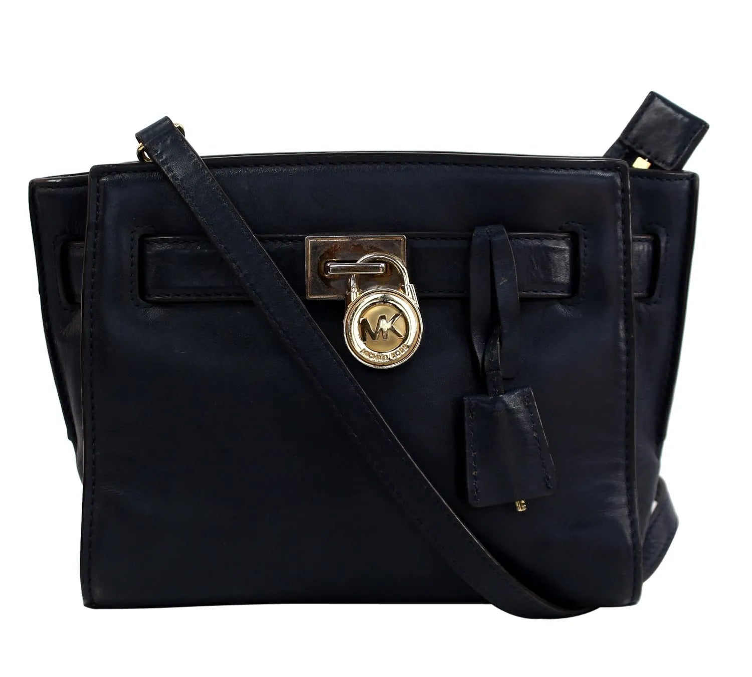 Pre-Loved Michael Kors Navy Blue Mini Leather Hamilton East West Tote – Shop This Elegant Pre-Owned Designer Bag Today!