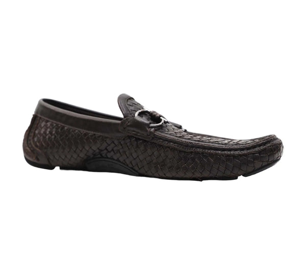Brown Woven Leather Parigi Gancio Bit Loafers Size 8.5 - UK
