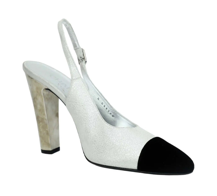 Lambskin & Grosgrain White & Black Slingbacks Size 41