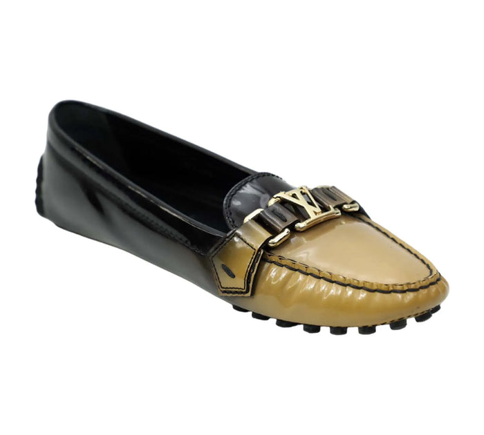Black/Beige Patent Leather Oxford Loafers Size 41