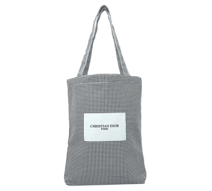 White/Black Checkered Canvas Shopping Tote Bag