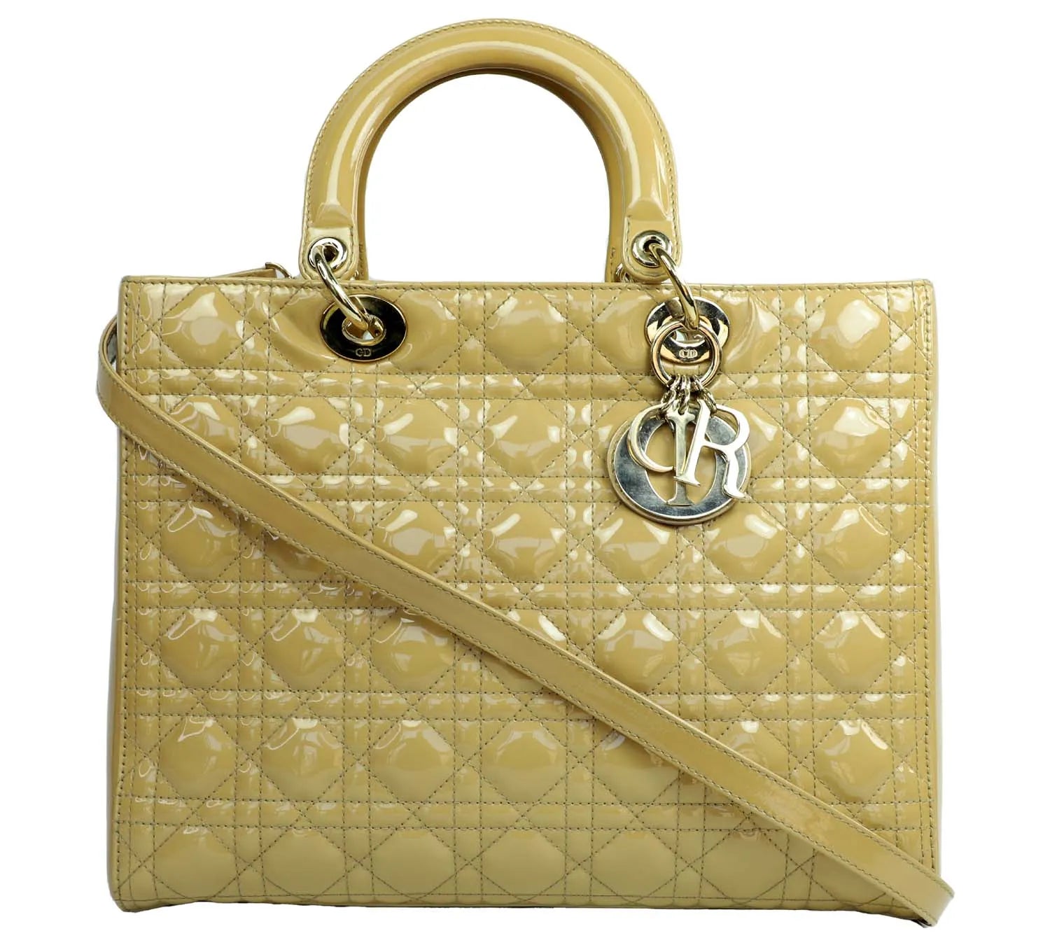 Pre-Loved Christian Dior Beige Patent Cannage Large Lady Dior Bag
