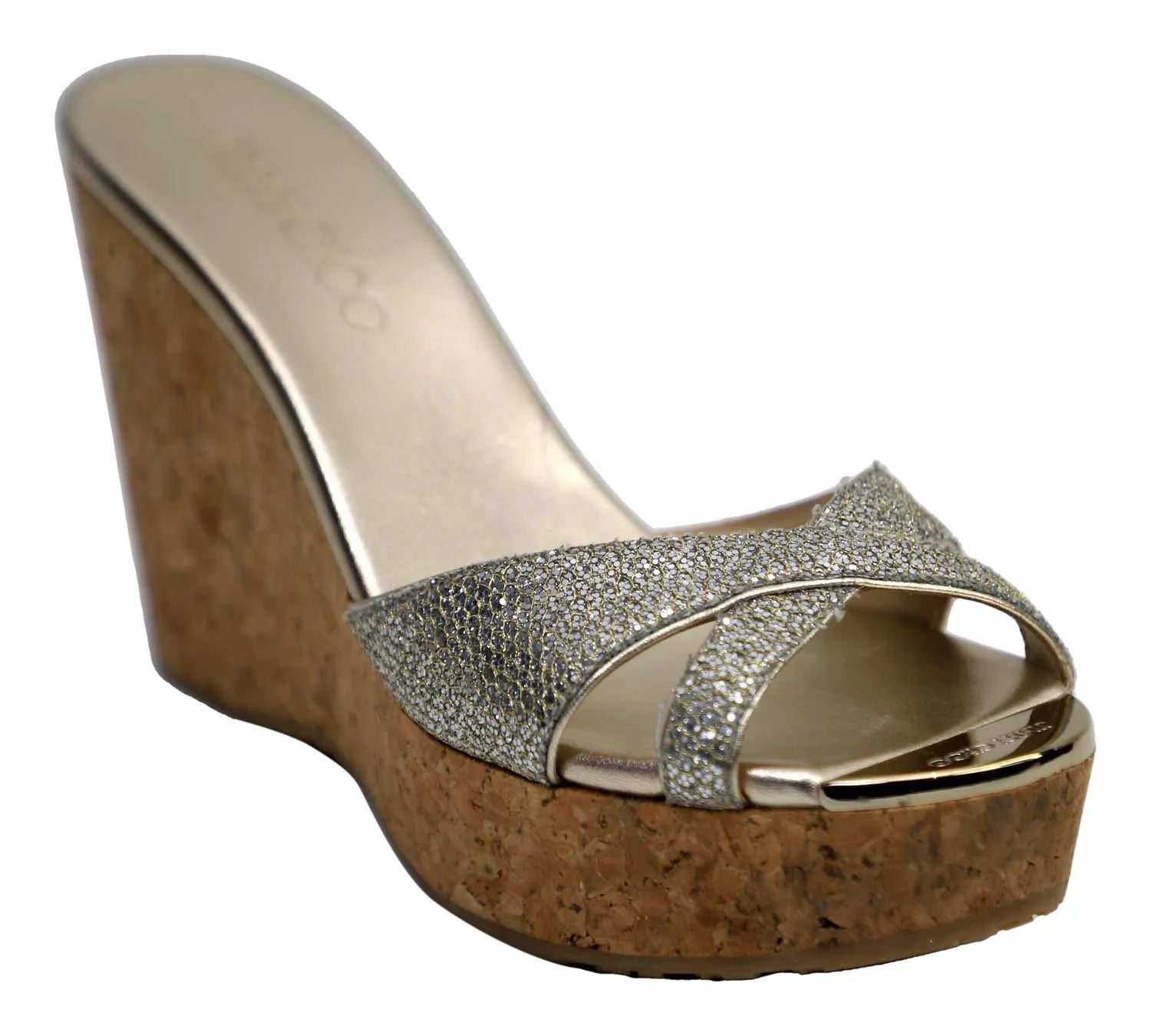 Pre-Loved Jimmy Choo Silver Leather Panna Wedge Sandals Size 37