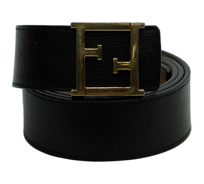 Black Leather FF Logo Buckle Belt Size 90 Cm