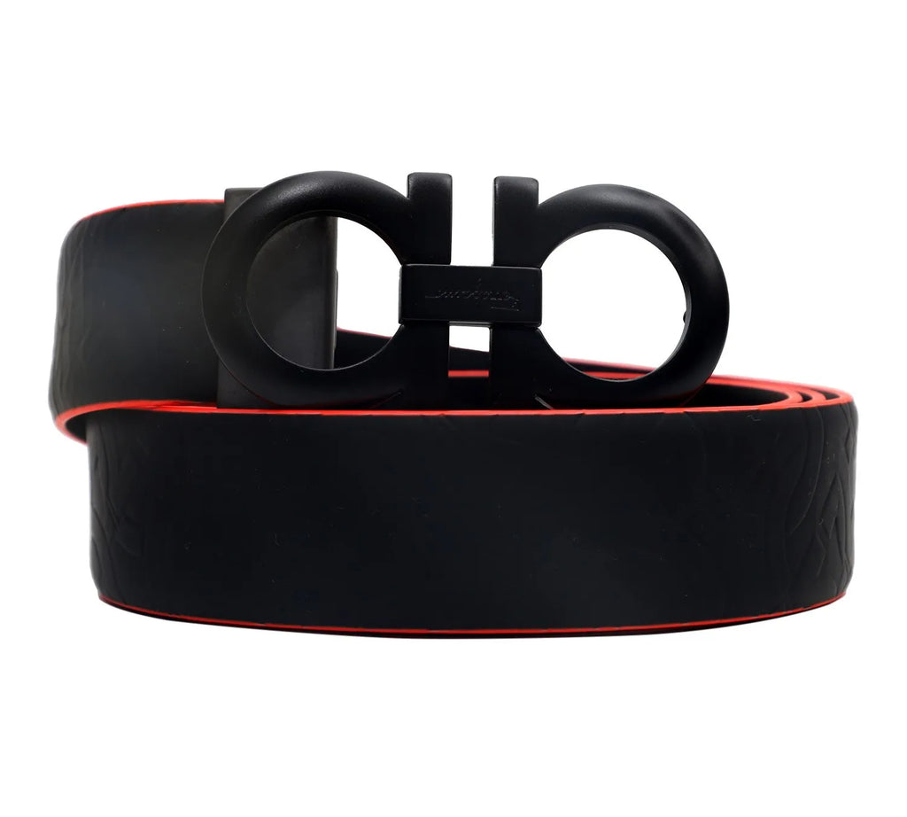Pre-Loved Salvatore Ferragamo Black & Red Border Calf Leather Men’s Belt Size 40 | Authentic Pre-Owned Ferragamo Belt