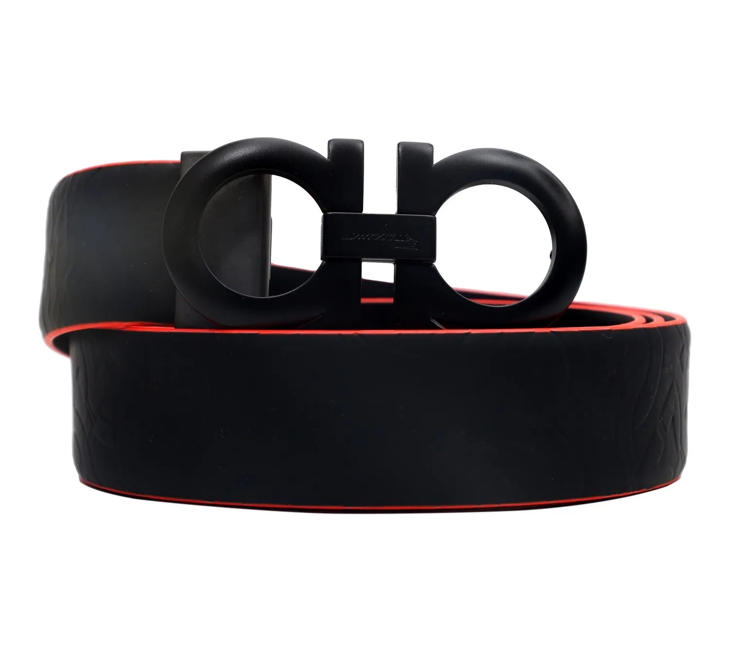 Pre-Loved Salvatore Ferragamo Black & Red Border Calf Leather Men’s Belt Size 40 | Authentic Pre-Owned Ferragamo Belt
