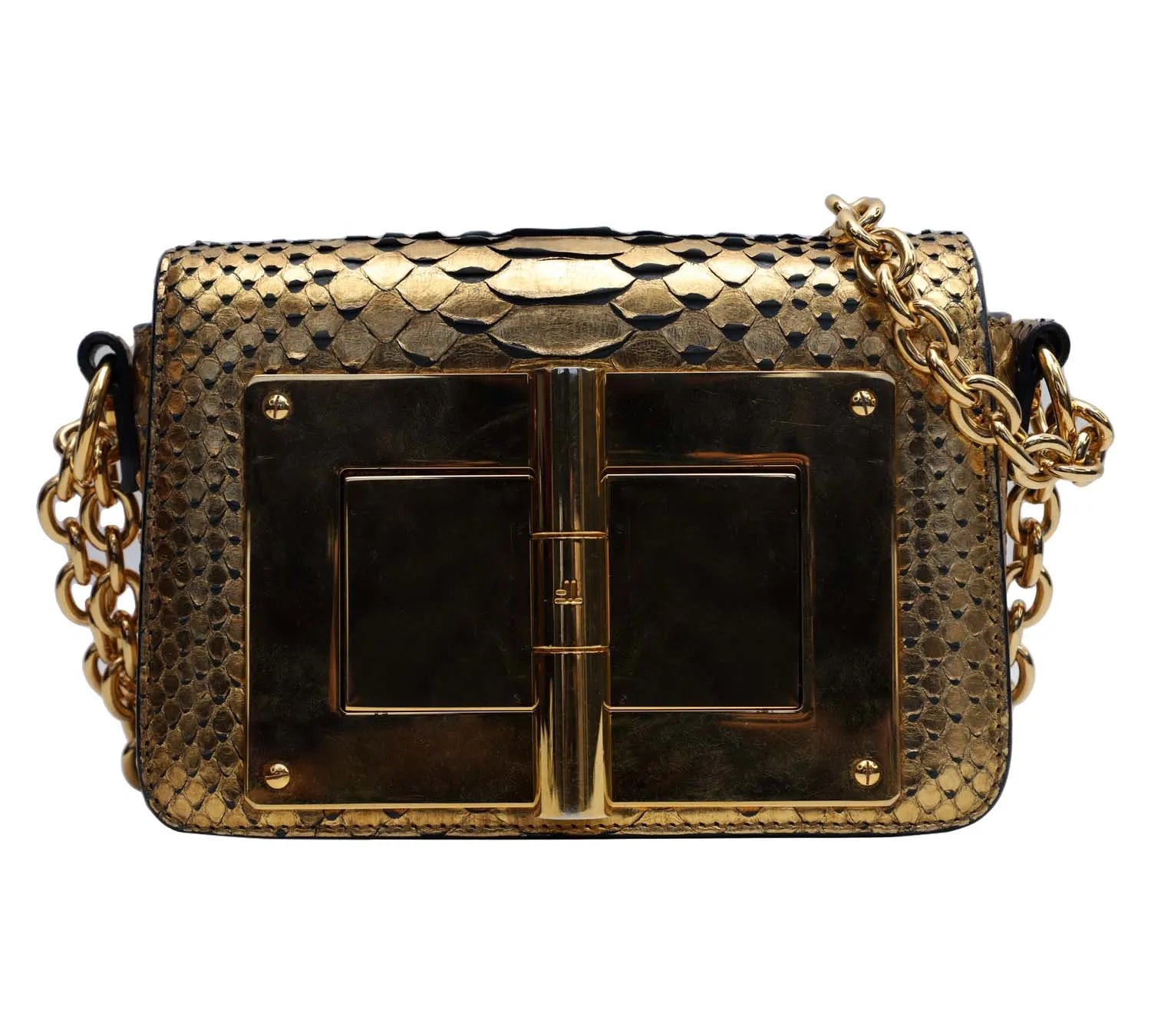 Pre-Loved Tom Ford Gold Python Medium Natalia Chain Shoulder Bag | Authentic Pre-Owned Tom Ford Handbag