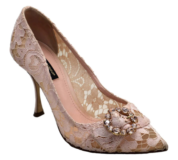 Lilac Lace Crystal Embellishment Pointed Toe Pumps Size 37.5 - Eur