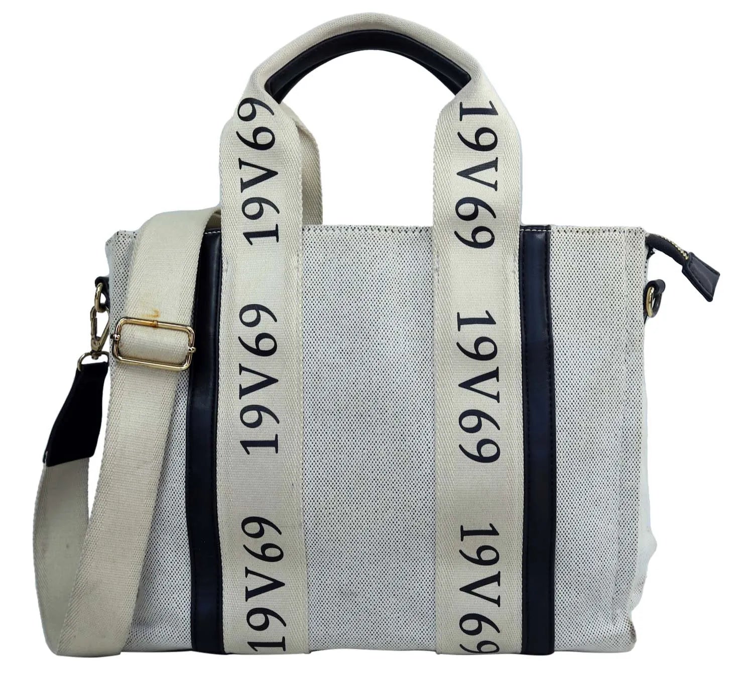 Pre-Loved Versace Medium Canvas Tote – Ivory, Authentic Pre-Owned Designer Handbag
