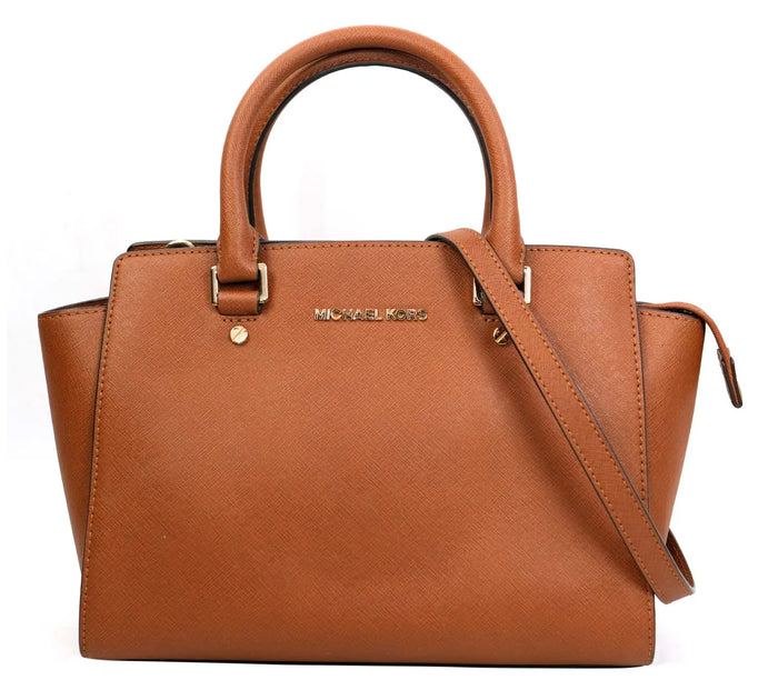 Brown Selma Saffiano Leather Medium Satchel