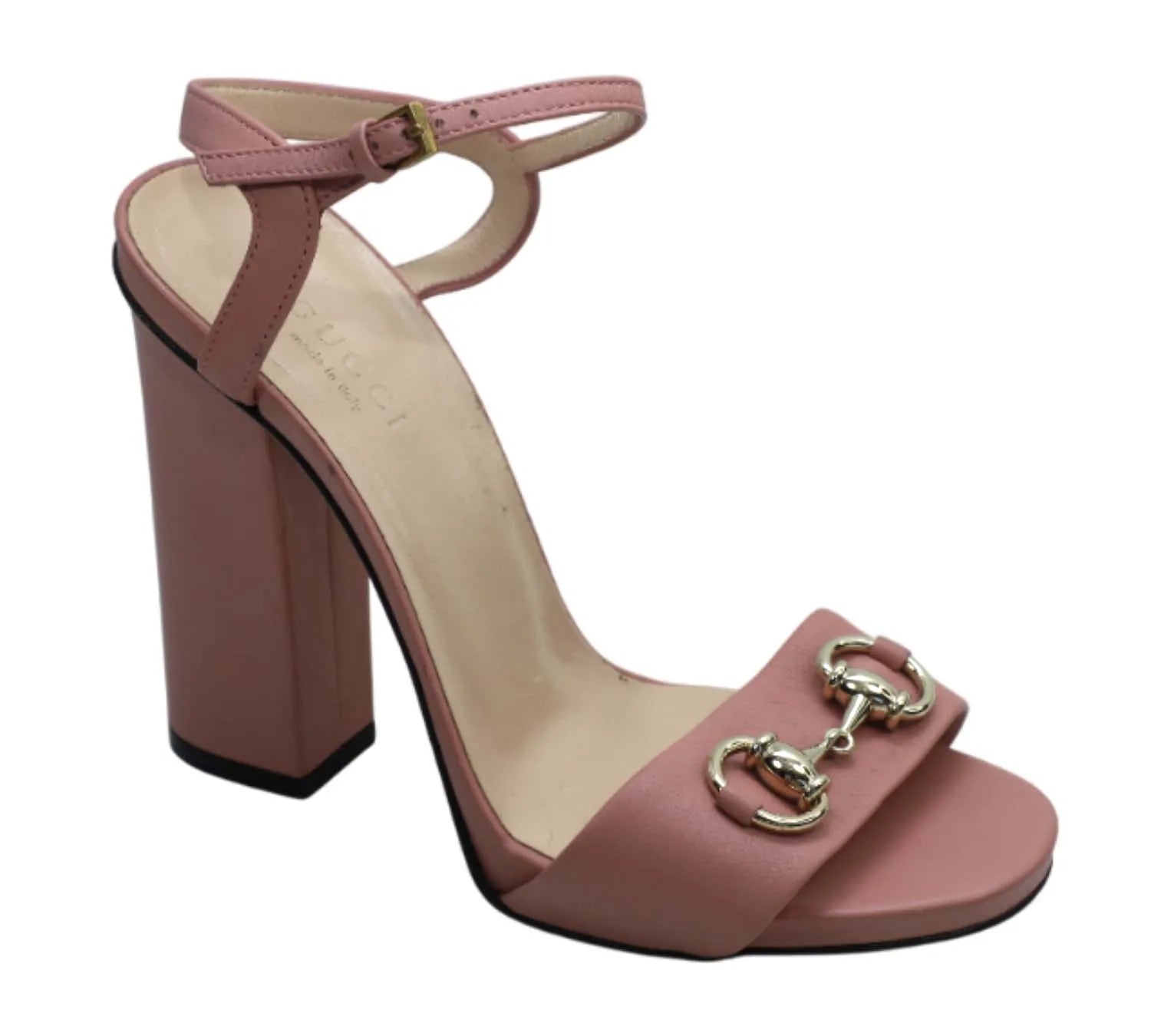 Pre-Loved Gucci Horsebit Ankle Strap Platform Sandals – Pink Leather, Size 35 EUR, Authentic Pre-Owned Designer Shoes