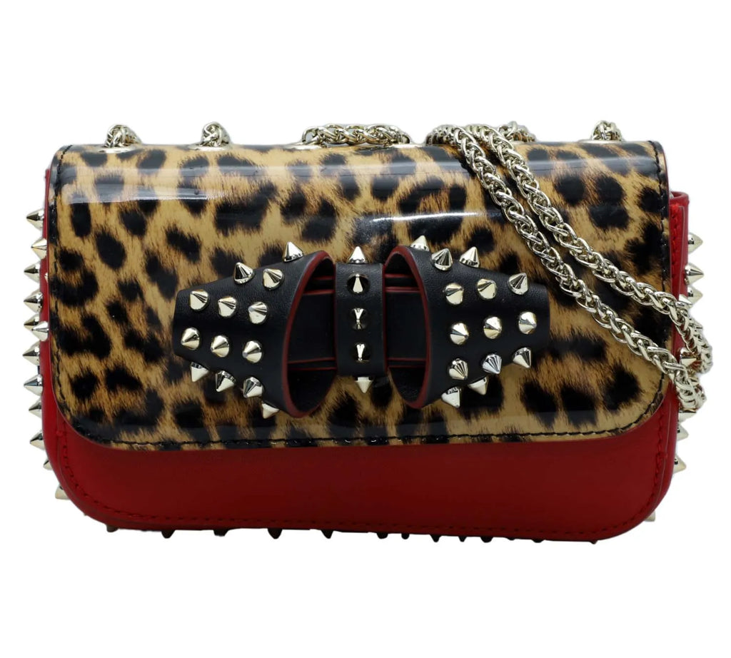 Pre-Loved Christian Louboutin Sweet Charity Shoulder Bag – Leopard Print & Red Calfskin Leather, Authentic Pre-Owned Designer Bag