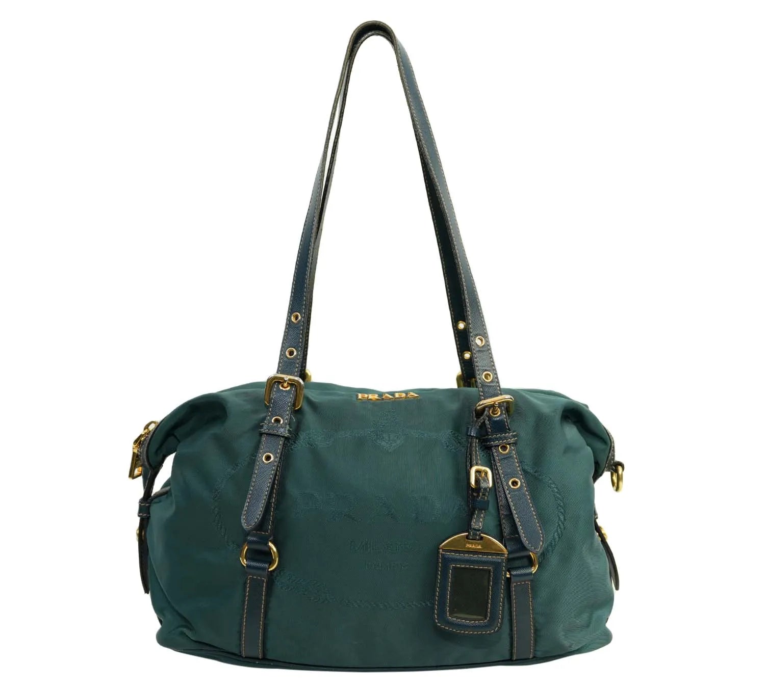 Pre-Loved Prada Saffiano Lux Leather & Nylon Satchel – Green & Black, Authentic Pre-Owned Designer Bag