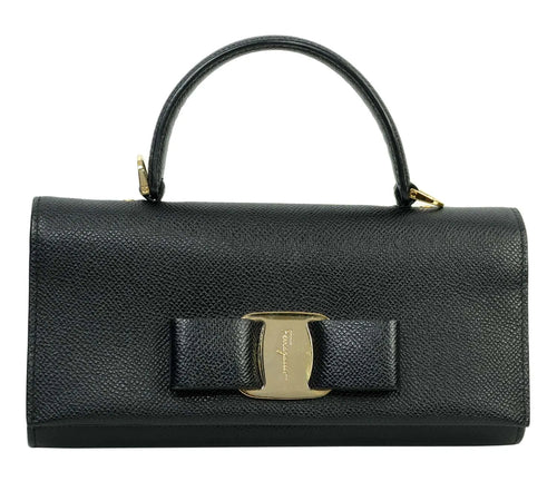 Pre-Loved Salvatore Ferragamo Mini Vara Bow Clutch – Black Leather, Authentic Pre-Owned Designer Bag