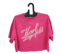Pre-Loved Karl Lagerfeld T-Shirt – Pink Logo Printed Cropped Cotton, Size XS