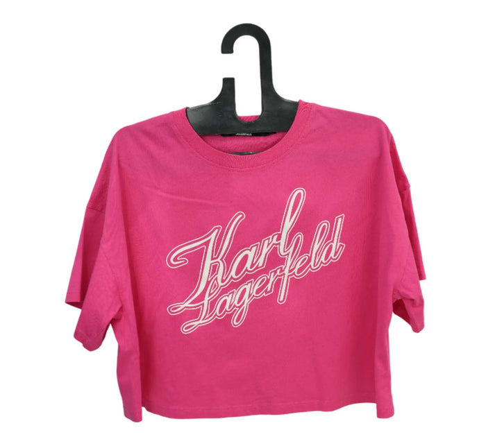 Pink Logo Printed Cropped Cotton T-Shirt Size - XS
