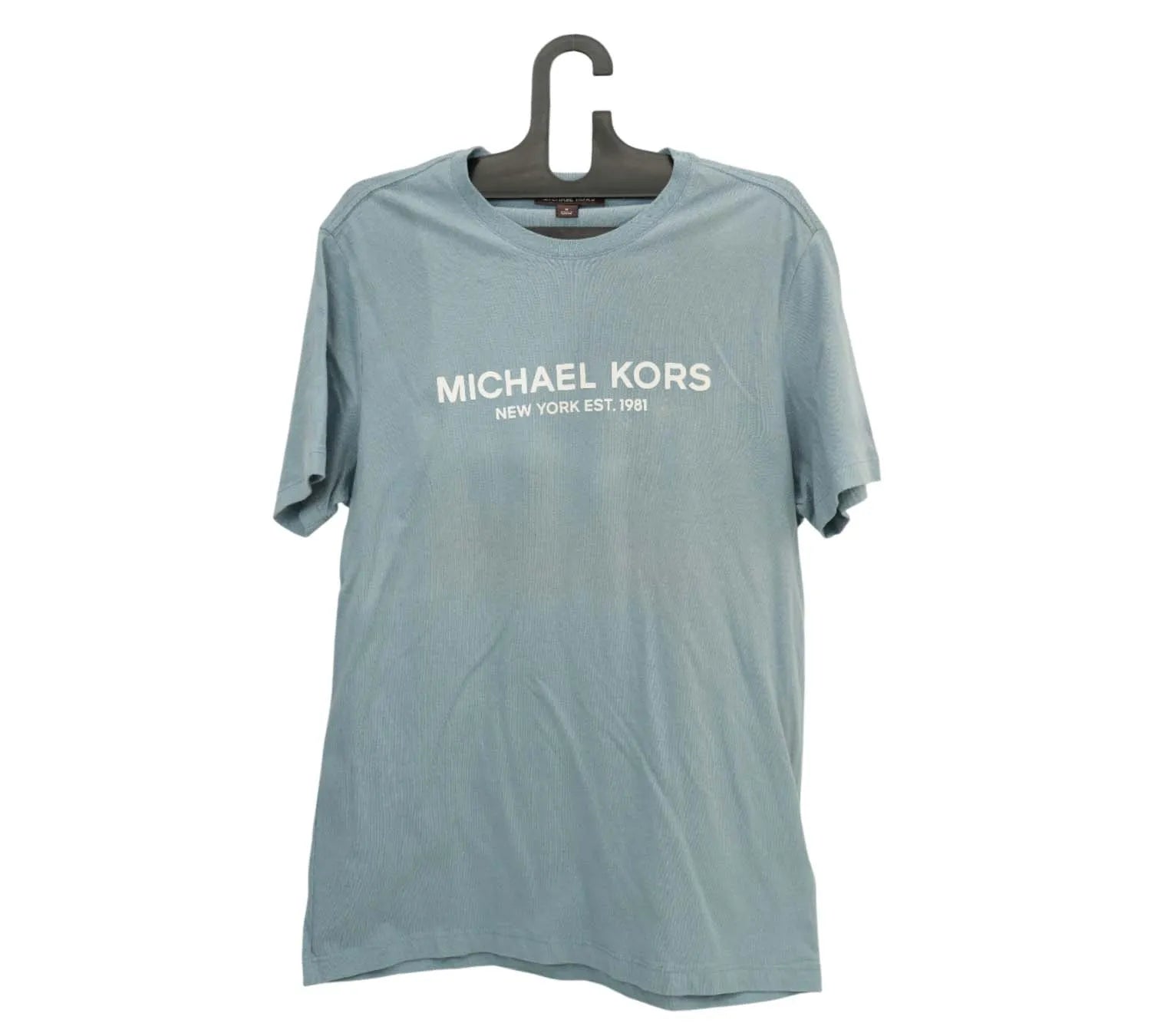 Pre-Loved Michael Kors T-Shirt – Light Blue Raised-Logo Cotton, Size M