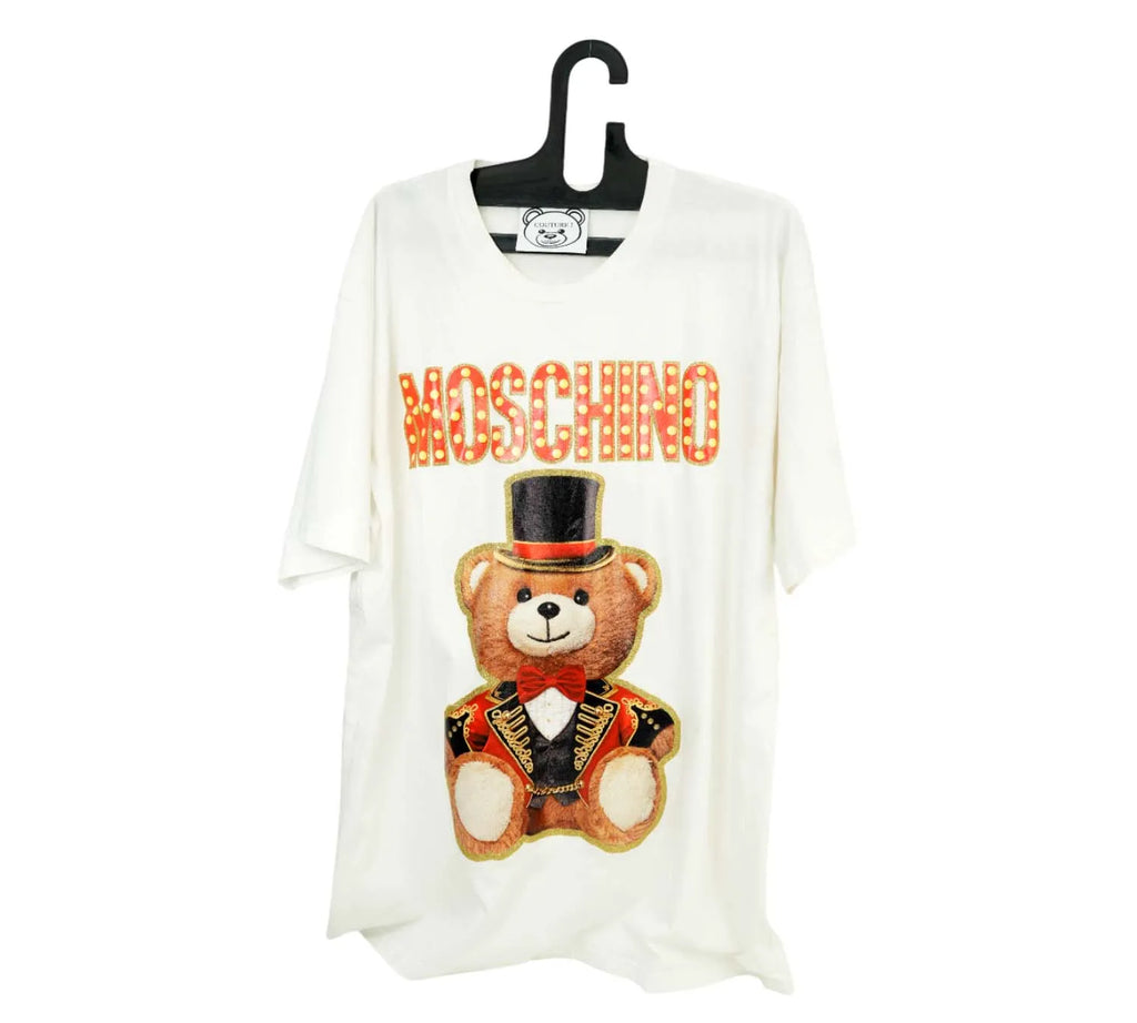 Pre-Loved Moschino T-Shirt – White Teddy Circus Cotton, Size L