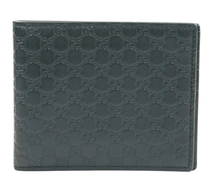 Navy Blue Micro Guccissima GG Logo Leather Bifold Wallet