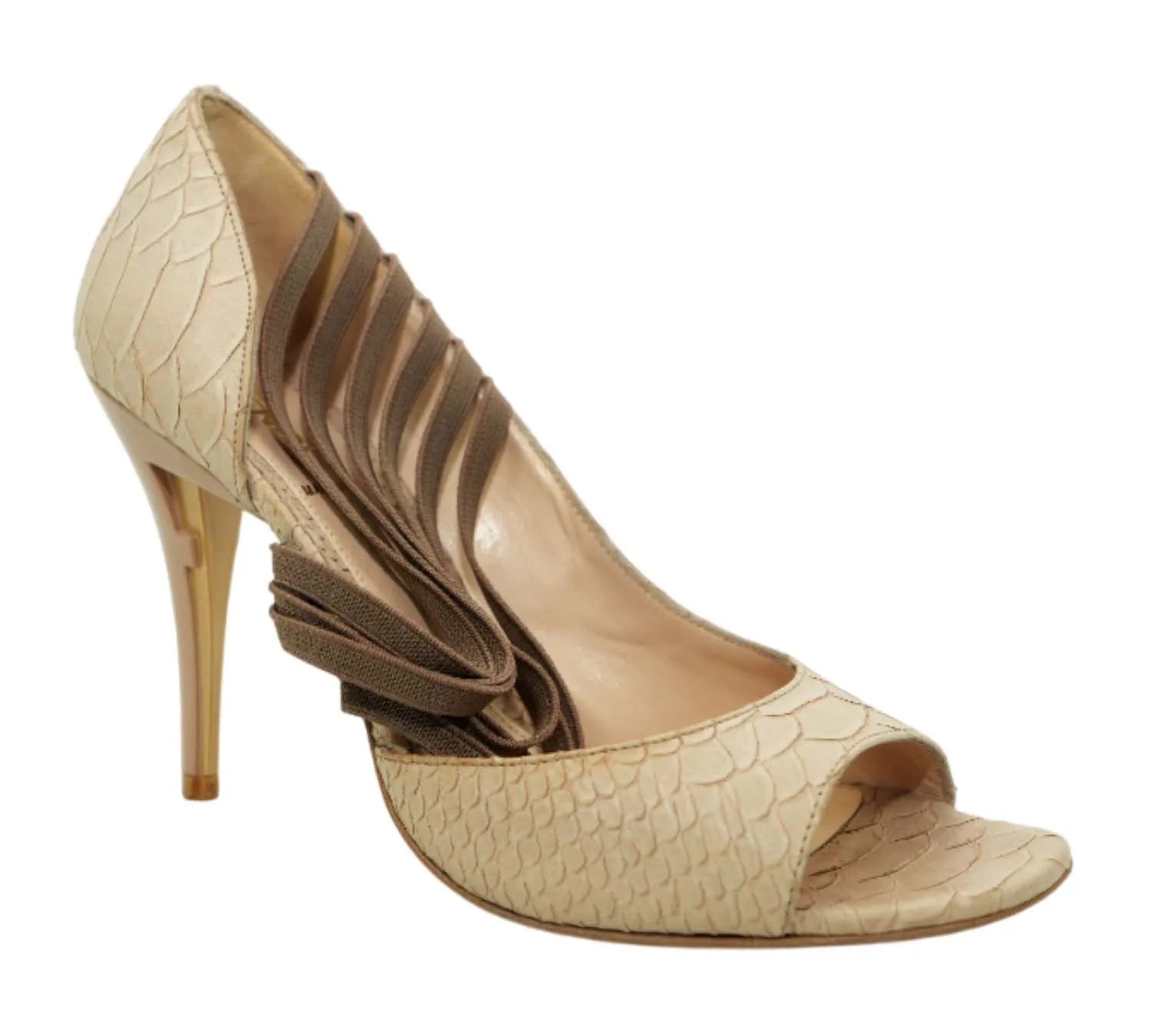 Pre-loved Fendi Beige Python Embossed Leather Strappy Half D’Orsay Peep Toe Pumps Size 37 – Eur,