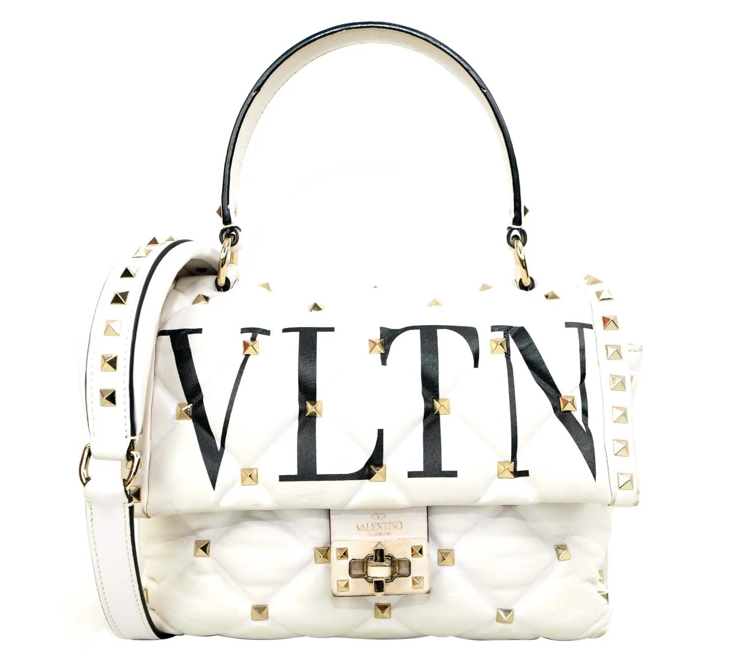 Pre-loved Valentino White Quilted Leather VLTN Candystud Top Handle Bag,