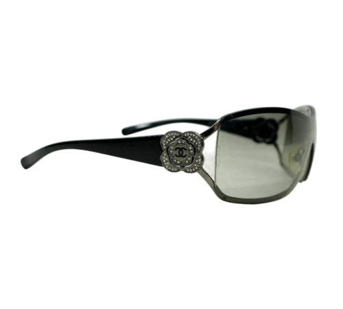 Pre-owned Chanel Black & Silver Camellia Sunglasses