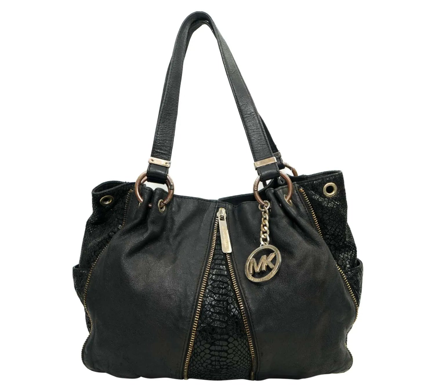 Pre-owned Michael Kors Moxley Black Embossed Python Leather Bag