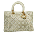 Pre-owned Christian Dior White/Gold Leather Medium Studded Supple Lady Dior Tote