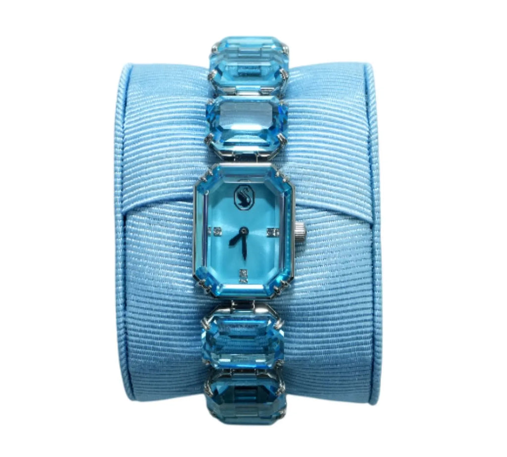 Pre-owned Swarovski Blue Octagon Cut Bracelet Watch