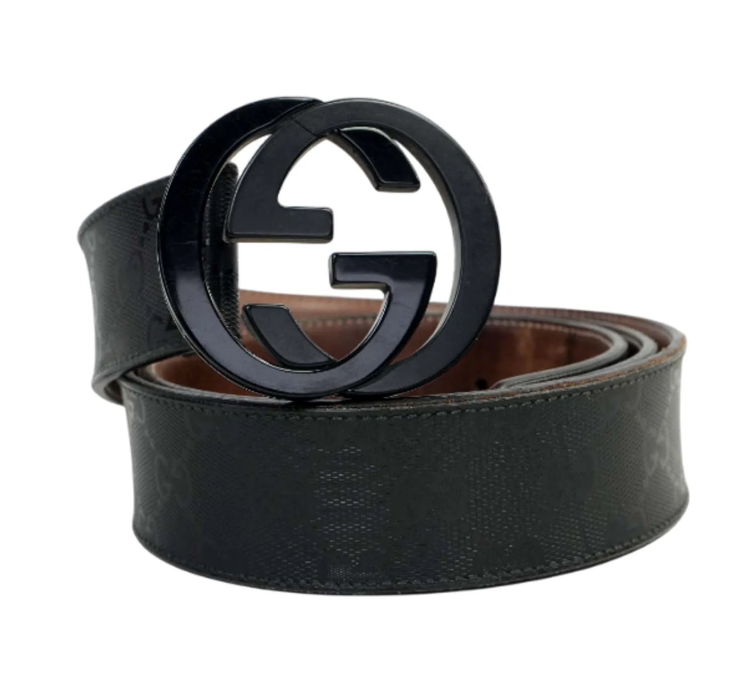 Pre-owned Gucci Black Imprime Canvas Interlocking GG Buckle Belt