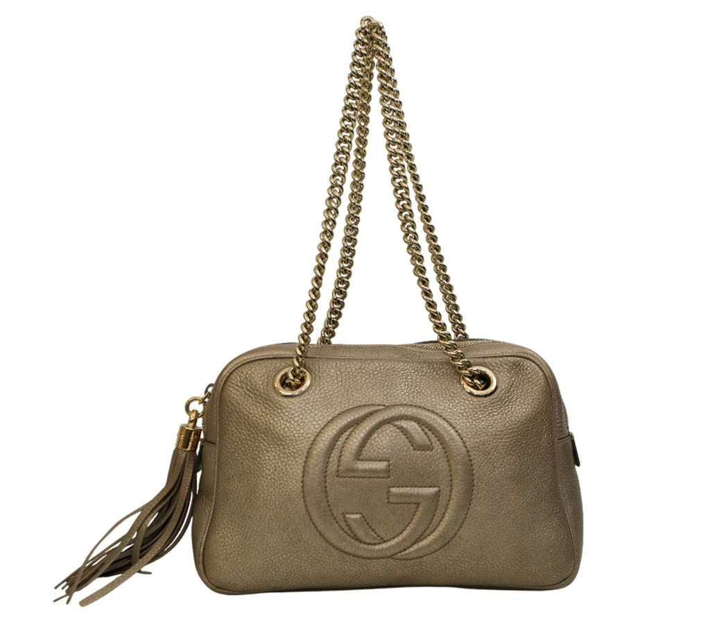 Pre-owned Gucci Metallic Grey Leather Medium Soho Chain Shoulder Bag