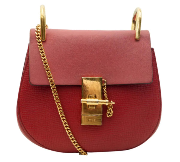 Red/Pink Grained Leather Drew Bag