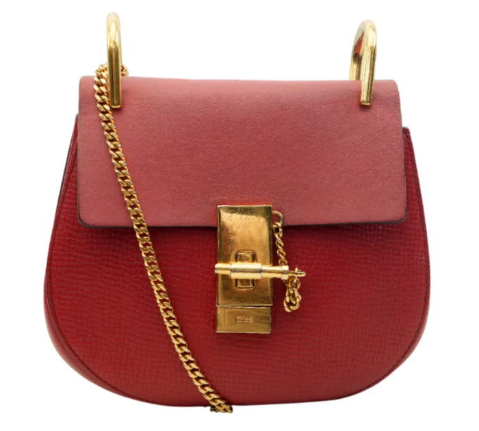 Red/Pink Grained Leather Drew Bag