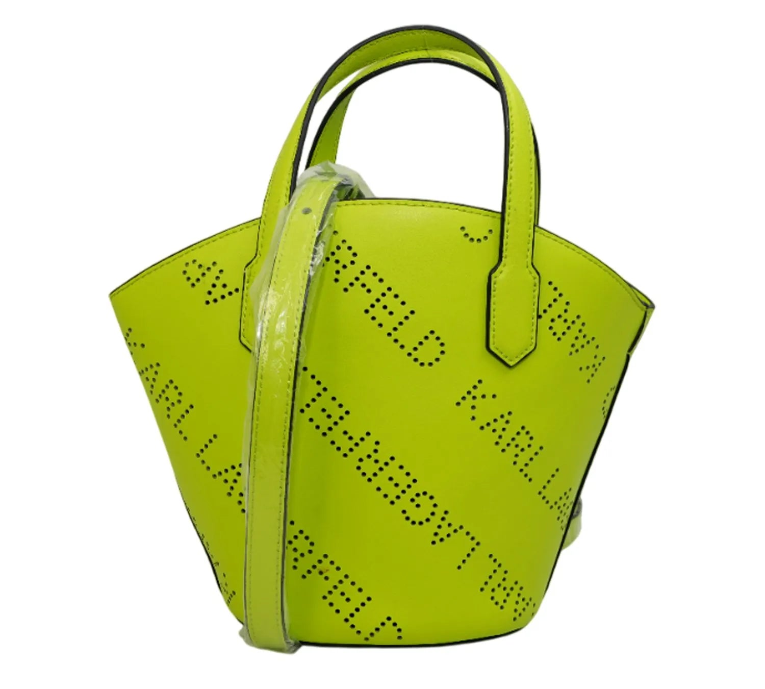 Pre-owned Karl Lagerfeld Neon Green Leather Oversized Structured Handheld Bucket Bag