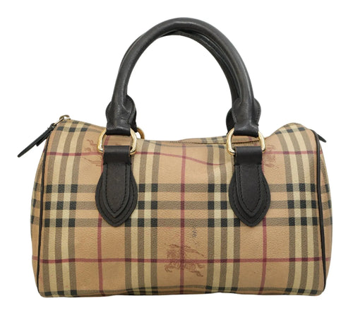 Pre-owned Burberry Beige/Brown Haymarket Check Coated Canvas Medium Bowling Bag