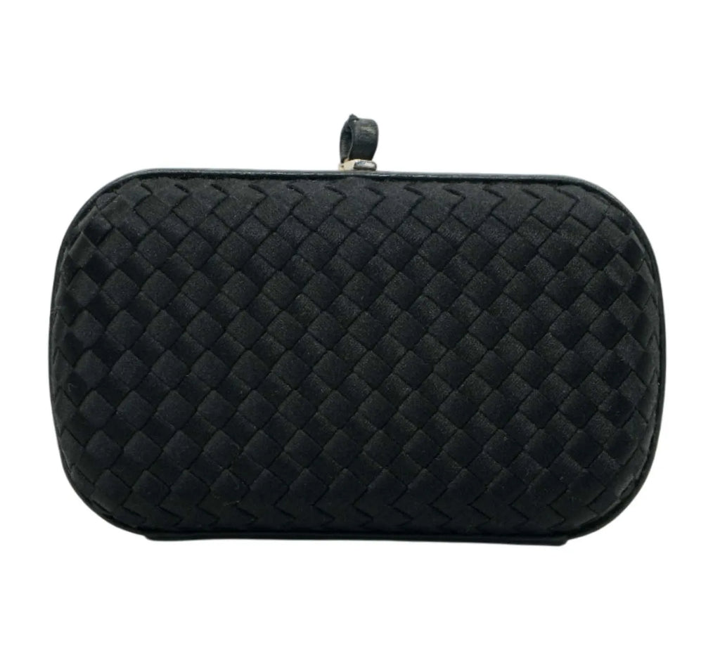 Pre-owned Bottega Veneta Black Intrecciato Satin Trim Knot Clutch