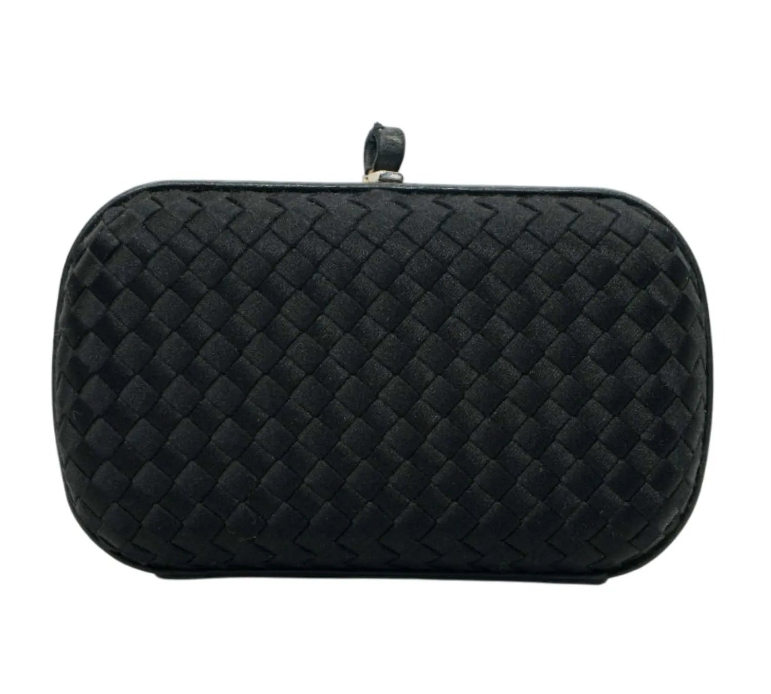 Pre-owned Bottega Veneta Black Intrecciato Satin Trim Knot Clutch