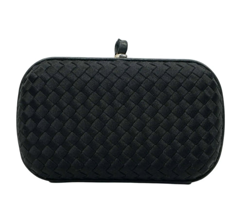 Pre-owned Bottega Veneta Black Intrecciato Satin Trim Knot Clutch