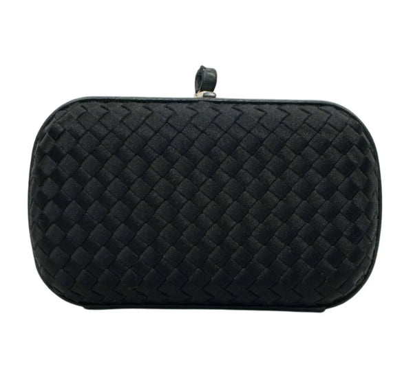 Black Intrecciato Satin Trim Knot Clutch