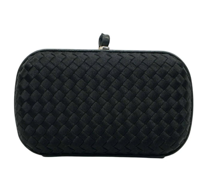 Black Intrecciato Satin Trim Knot Clutch