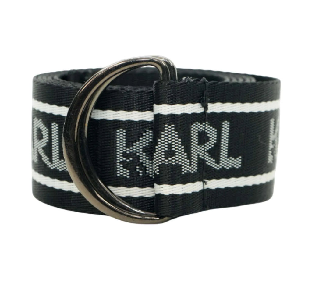 Pre-owned Karl Lagerfeld Women’s D-Ring Logo Print Web Belt Size 117 Cm