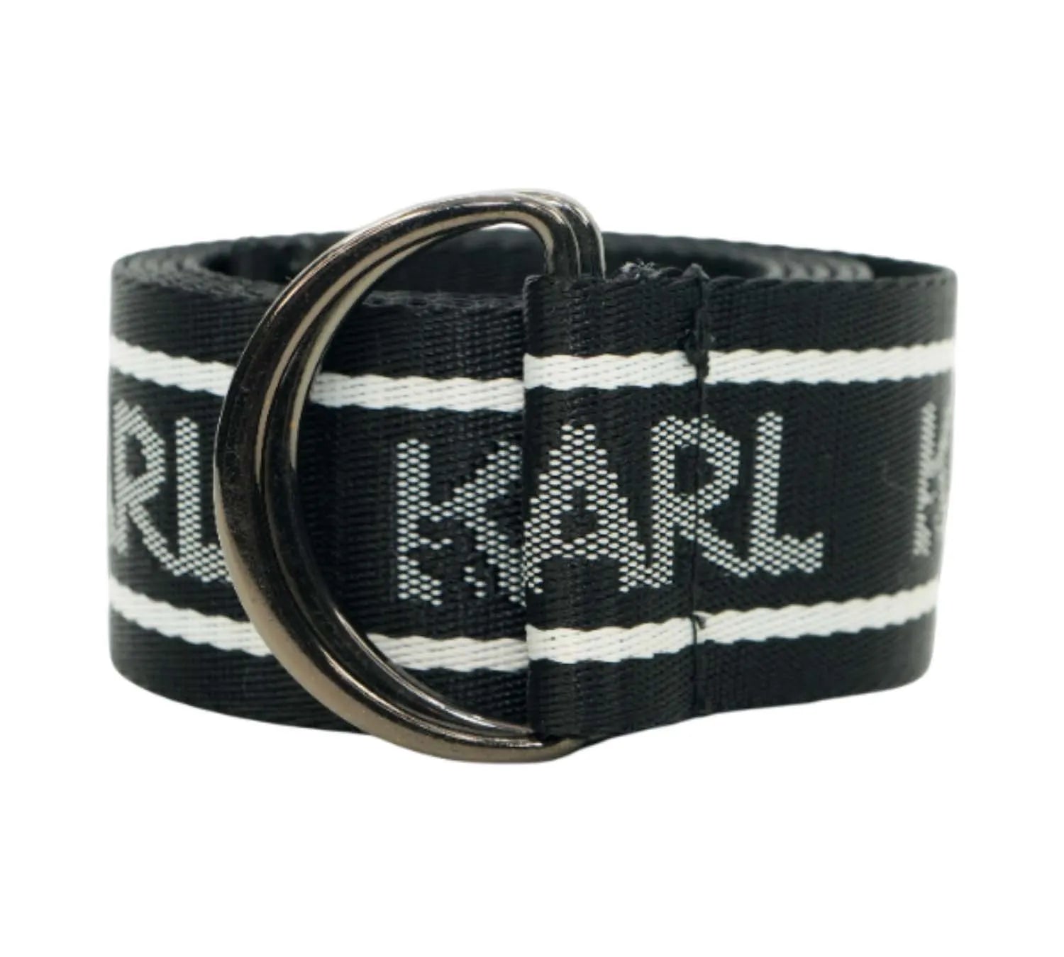 Pre-owned Karl Lagerfeld Women’s D-Ring Logo Print Web Belt Size 117 Cm