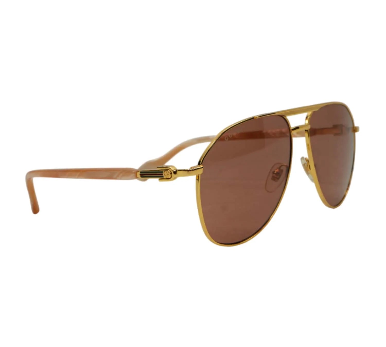 Pre-owned Gucci Gold & Cognac Aviator Sunglasses
