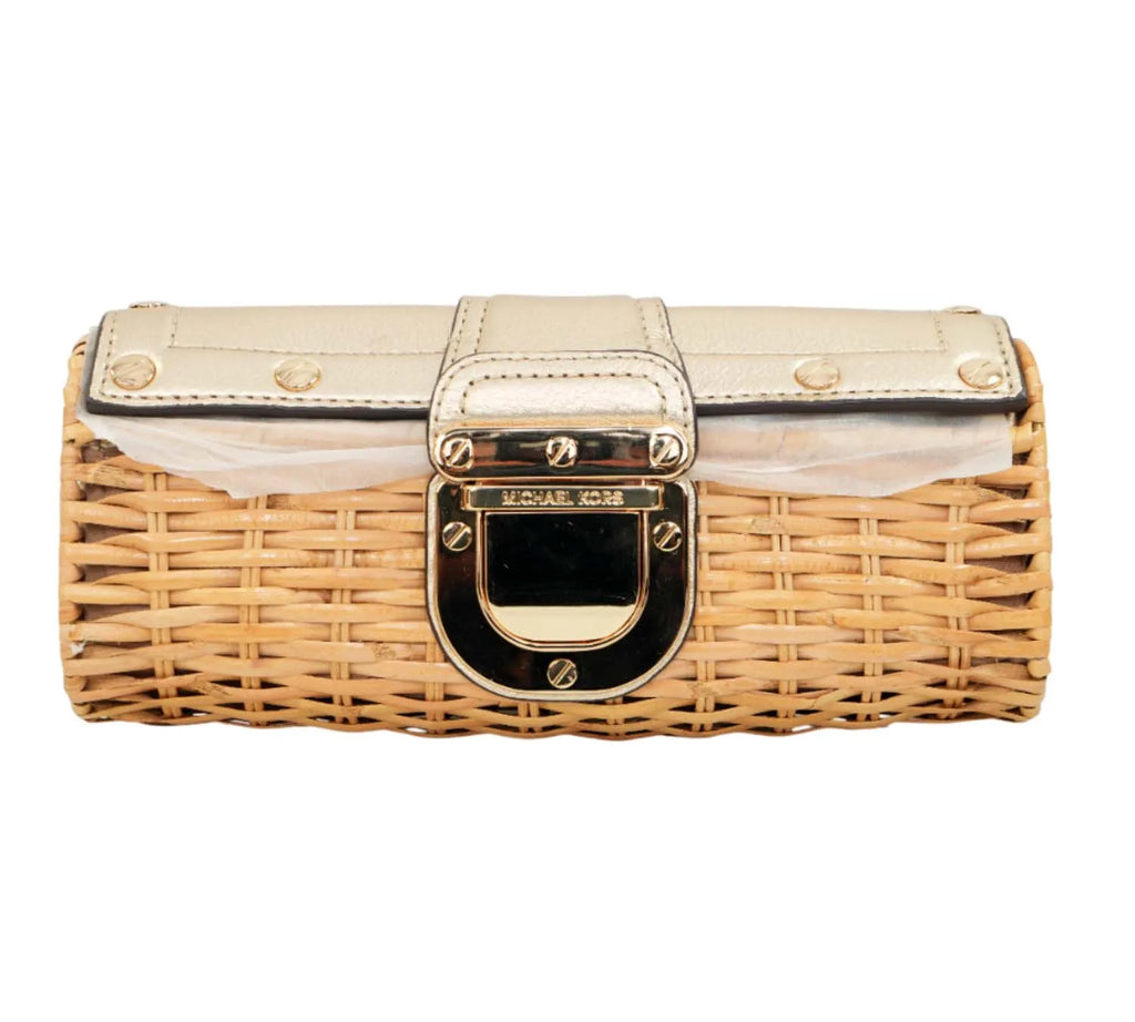Pre-owned Michael Kors Santorini Pale Gold Wicker Clutch