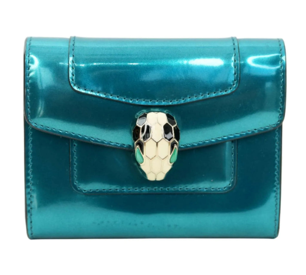 Bvlgari Blue Patent Serpenti Forever Mini Wallet