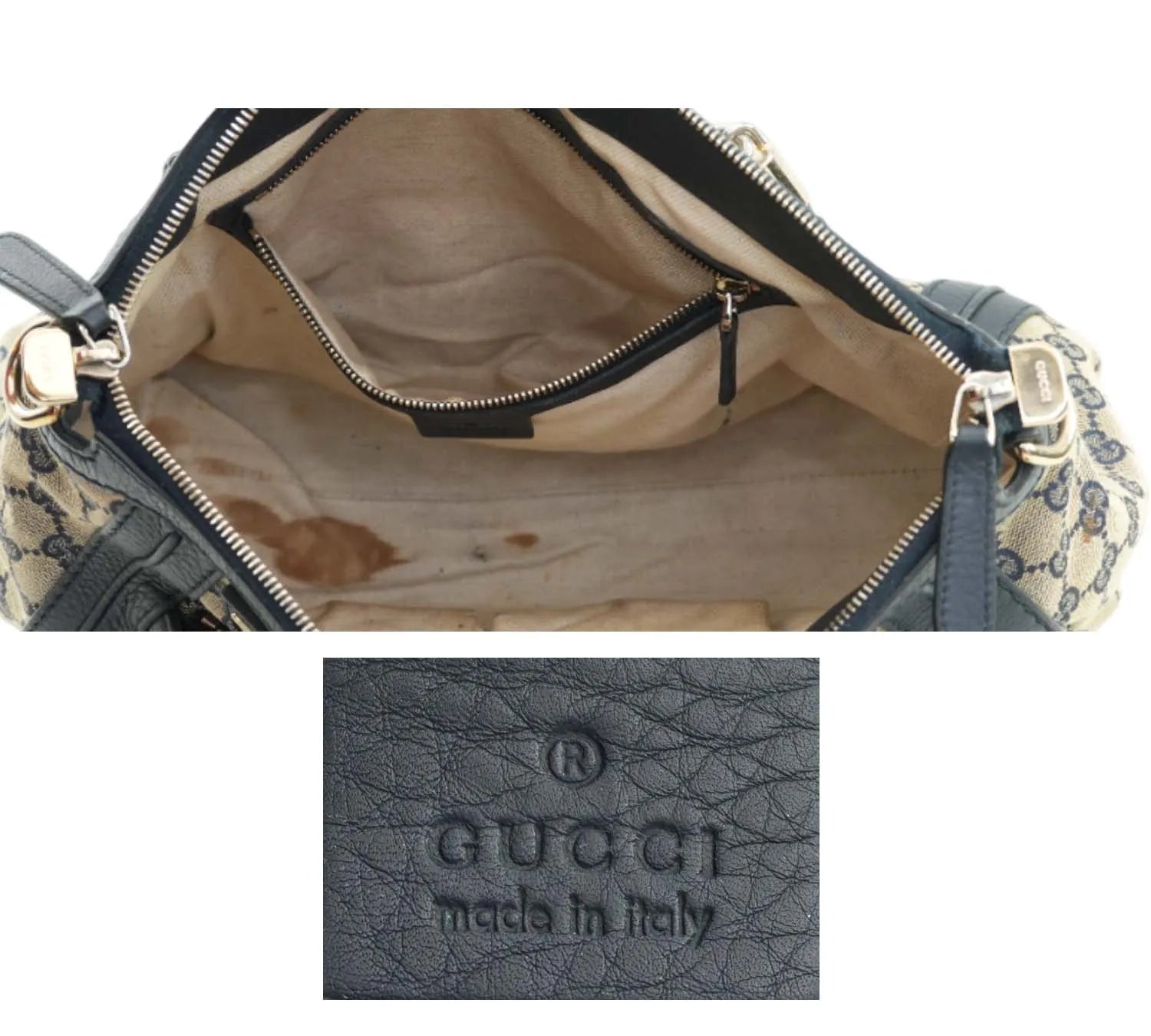 Gucci Beige/Black GG Canvas Pre-Owned Satchel Handbag