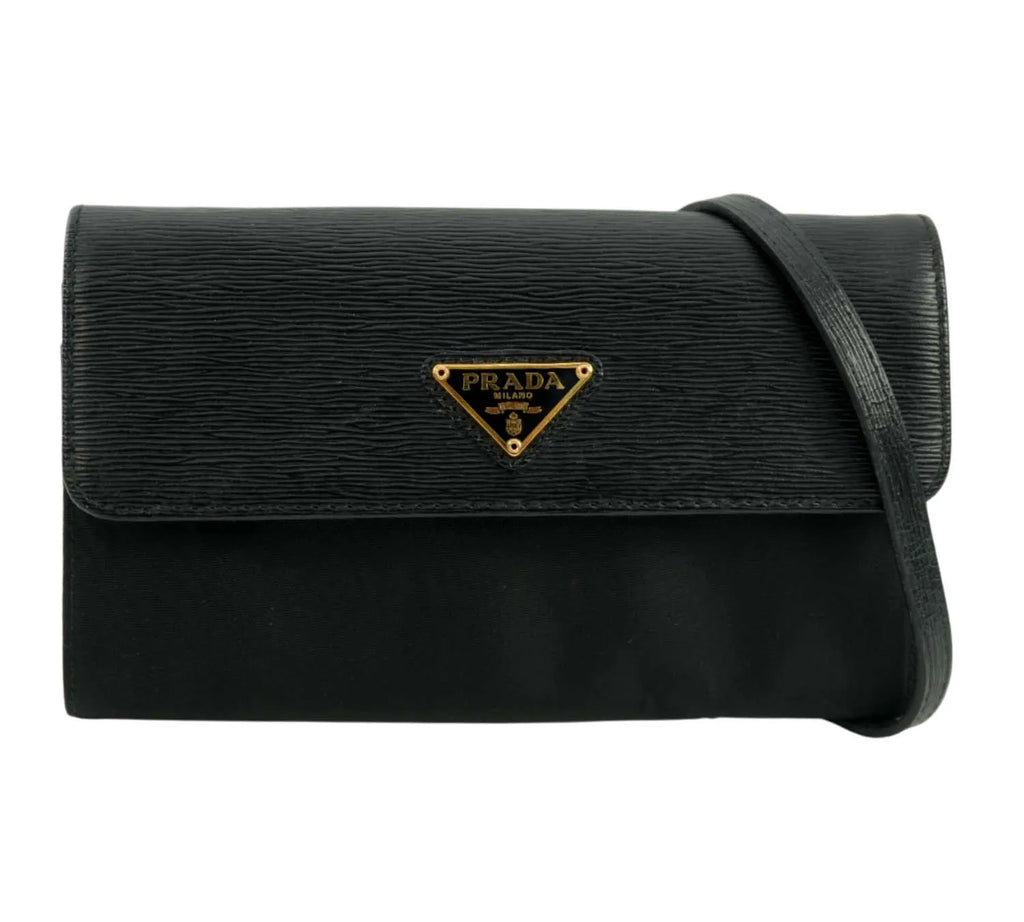 Pre-owned Prada Black Nylon & Leather Flap Crossbody Bag