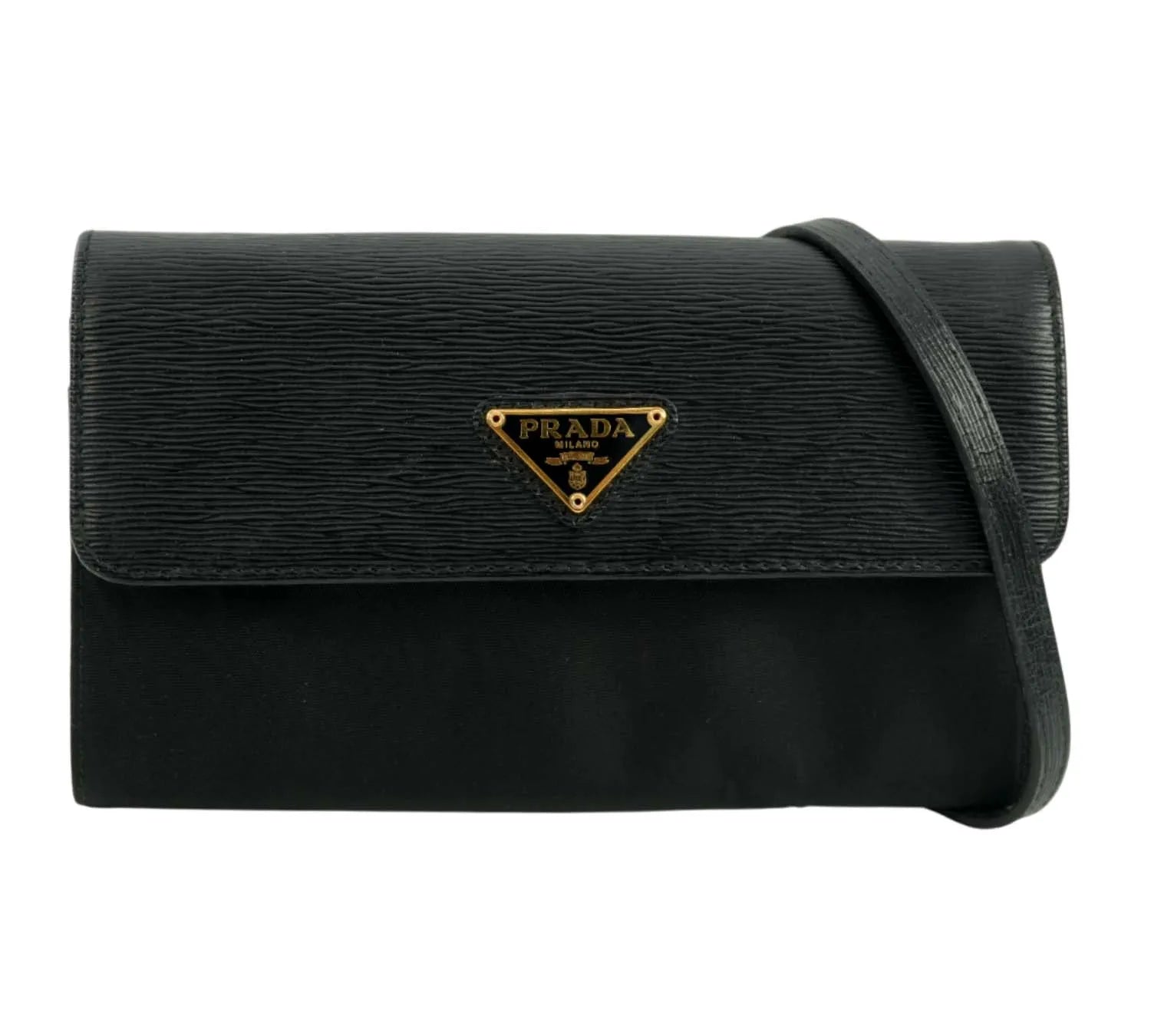 Pre-owned Prada Black Nylon & Leather Flap Crossbody Bag