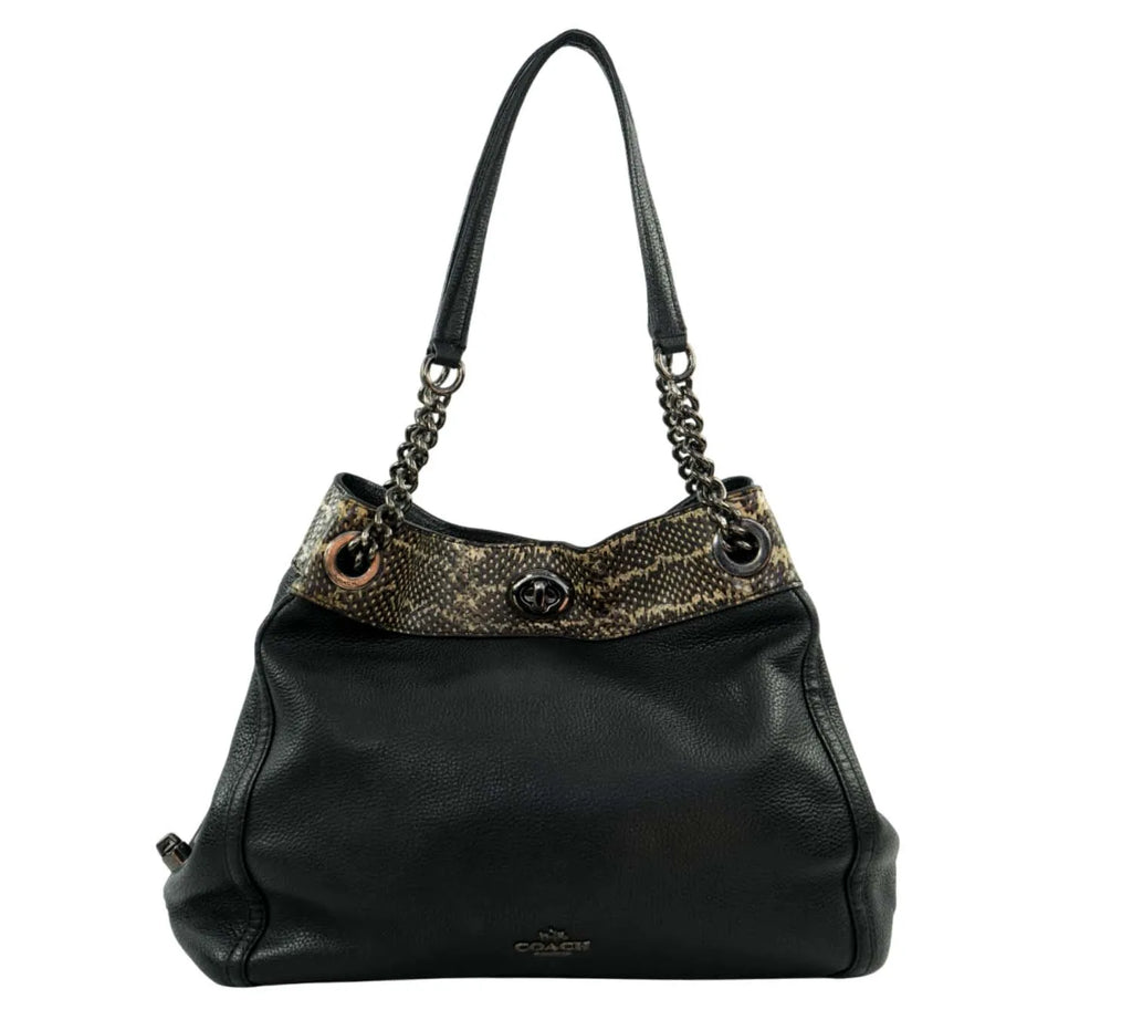 Pre-owned Coach Turnlock Edie Shoulder Bag in Colorblock & Snakeskin Detail
