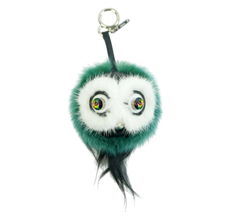 Pre-owned Fendi Green Cucaoo Mohawk Mink Fur Monster Bag Bug Charm